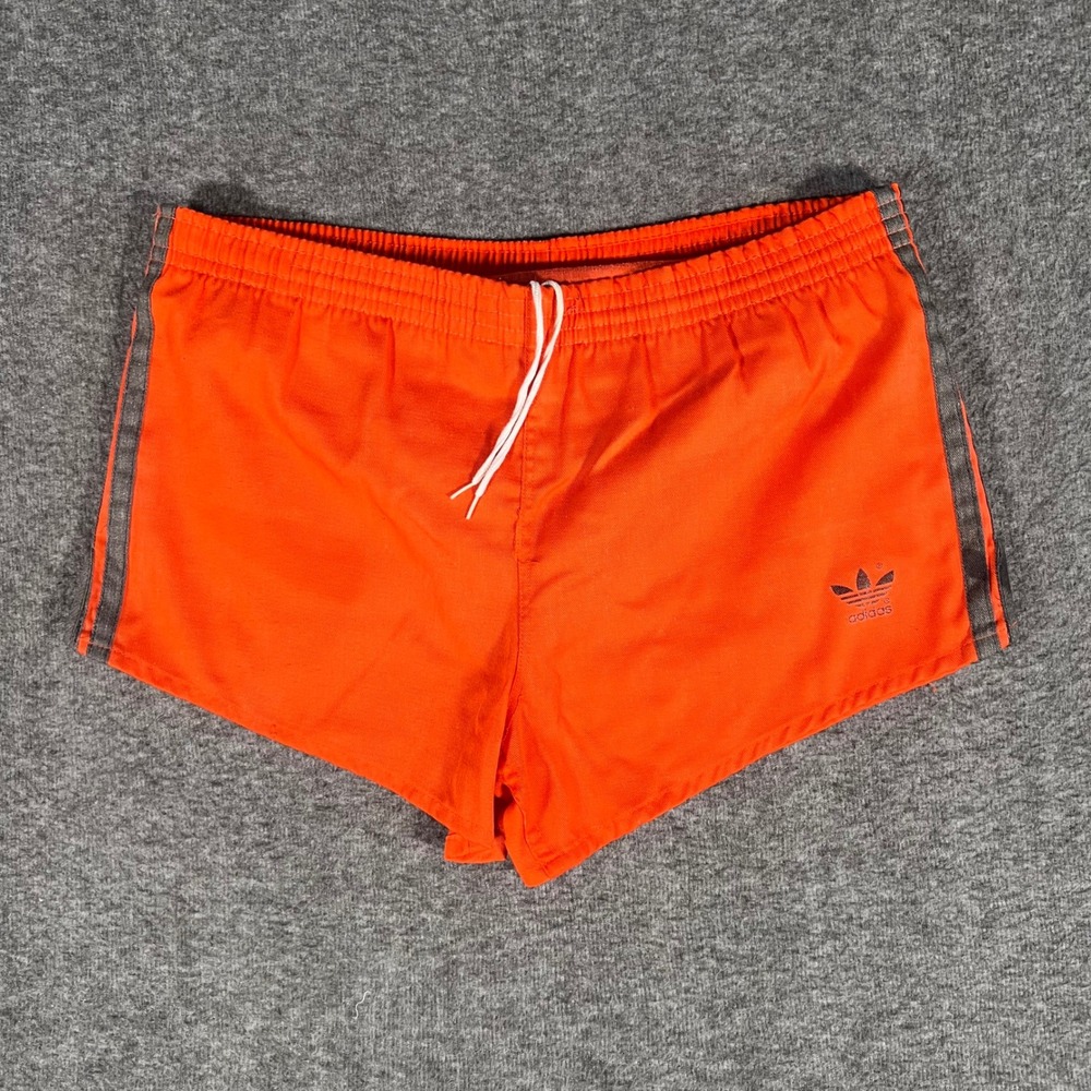 Vintage 70s Adidas Trefoil Sprinter Running Shorts Orange Gray Made in USA M